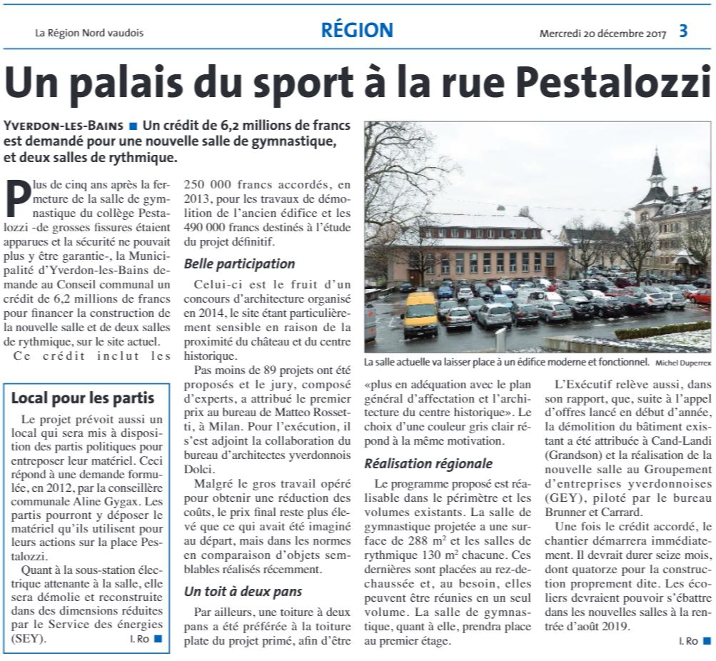 Journal La Région - Salle de sport Pestalozzi