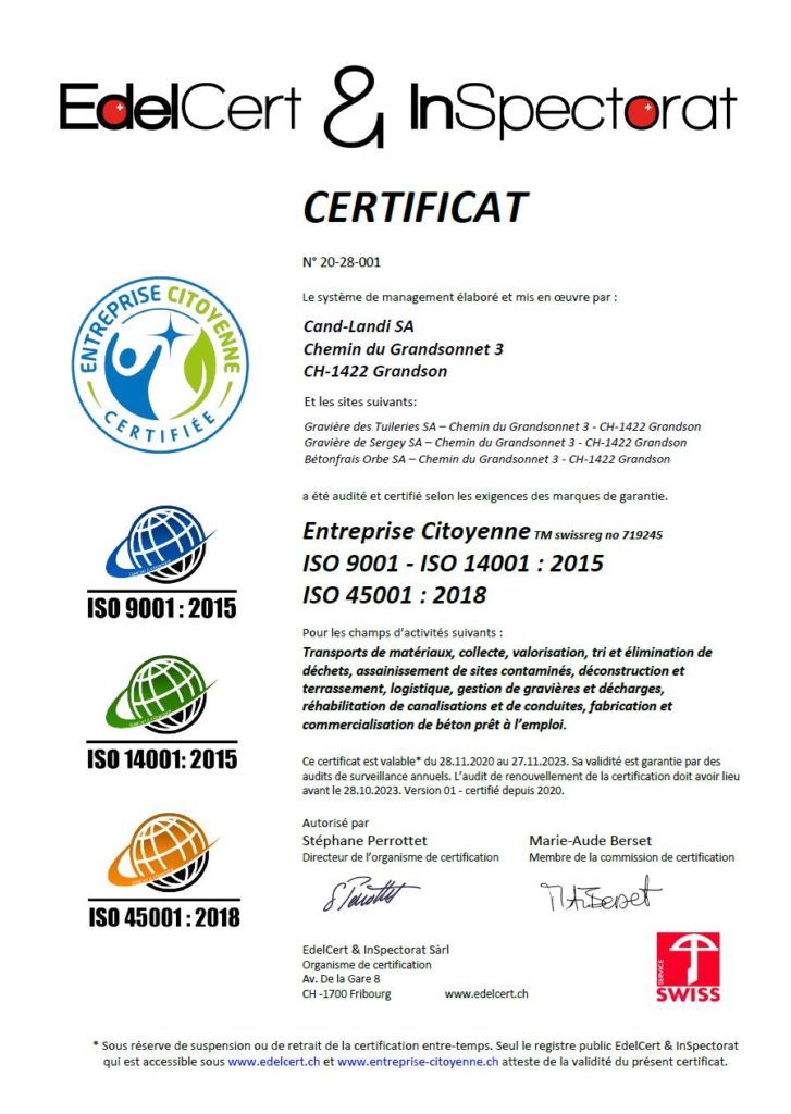 Certificat ISO Cand-Landi