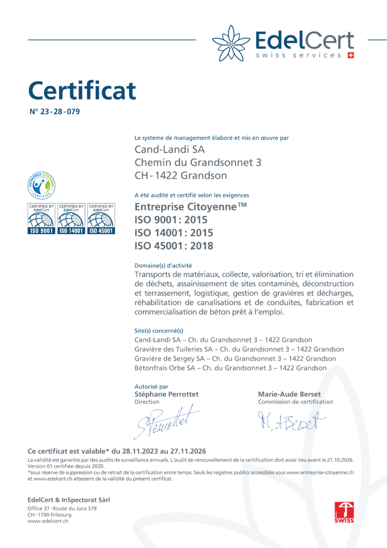 Certificat ISO Cand-Landi SA